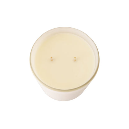 White coconut soy candle top view on a white background