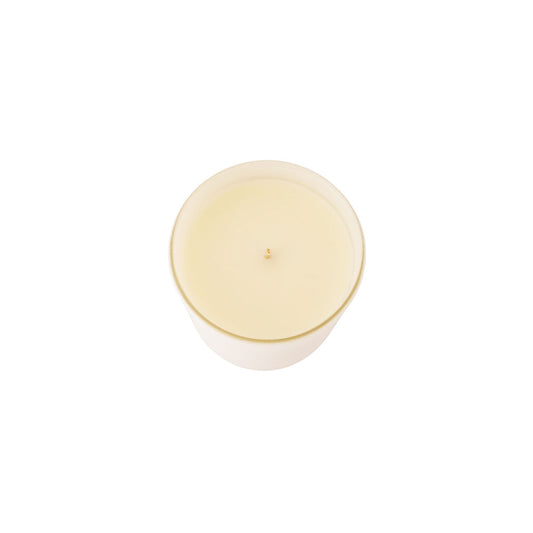 White coconut soy candle top view on a white background